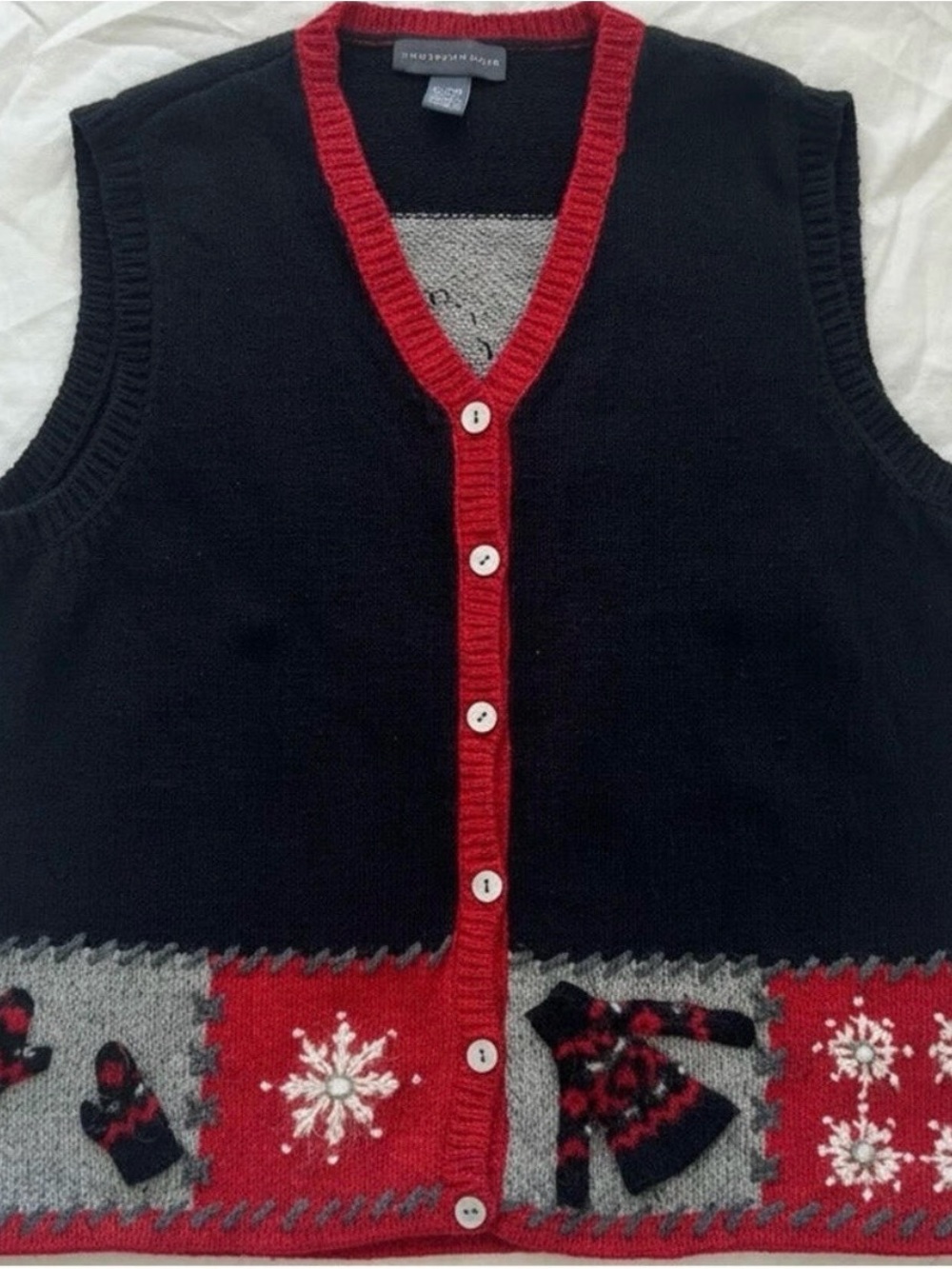 Northern Isle Embroidered Holiday Wool Sweater Vest Women XL